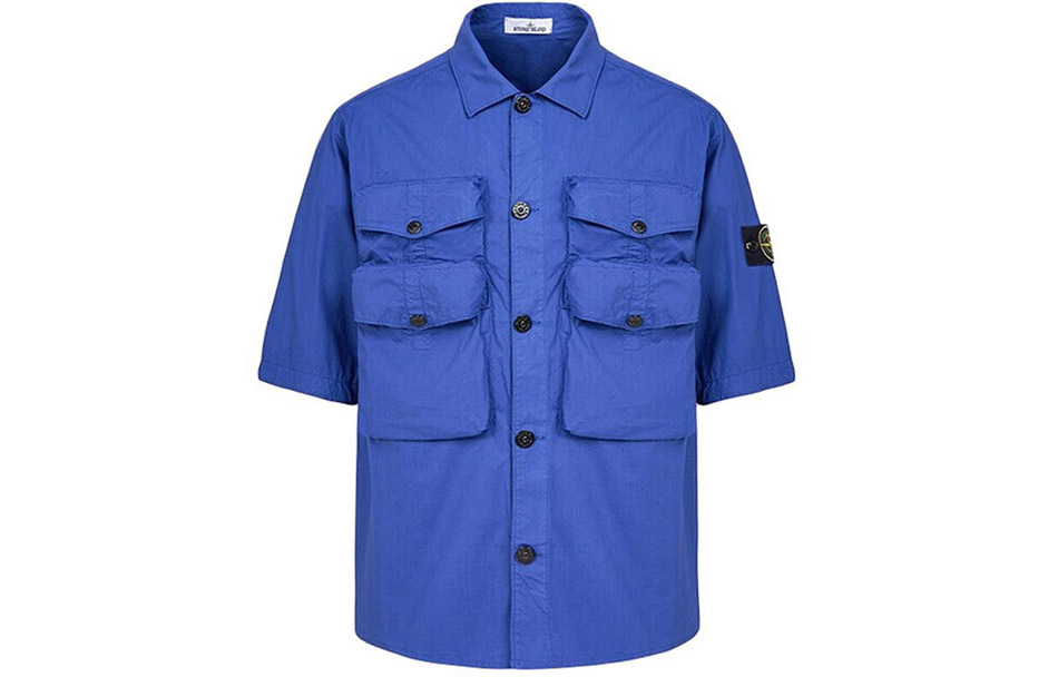 STONE ISLAND SS22 Solid Multi-Pocket Badge Short Sleeve Shirt Blue Purple Men 761511003-V0022 圖 2