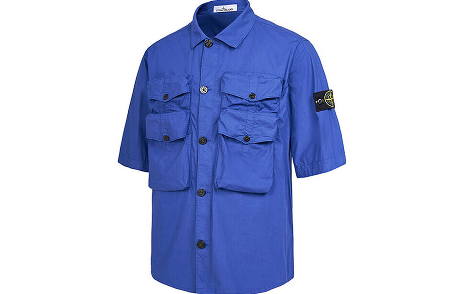 STONE ISLAND SS22 Solid Multi-Pocket Badge Short Sleeve Shirt Blue Purple Men 761511003-V0022 圖 4