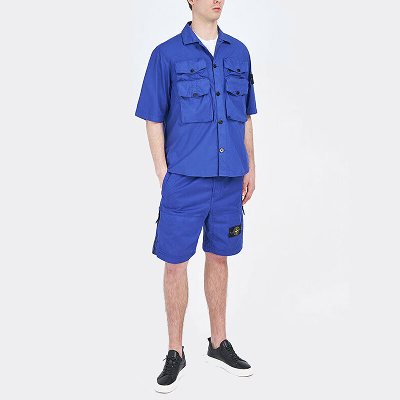 STONE ISLAND SS22 Solid Multi-Pocket Badge Short Sleeve Shirt Blue Purple Men 761511003-V0022 圖 5