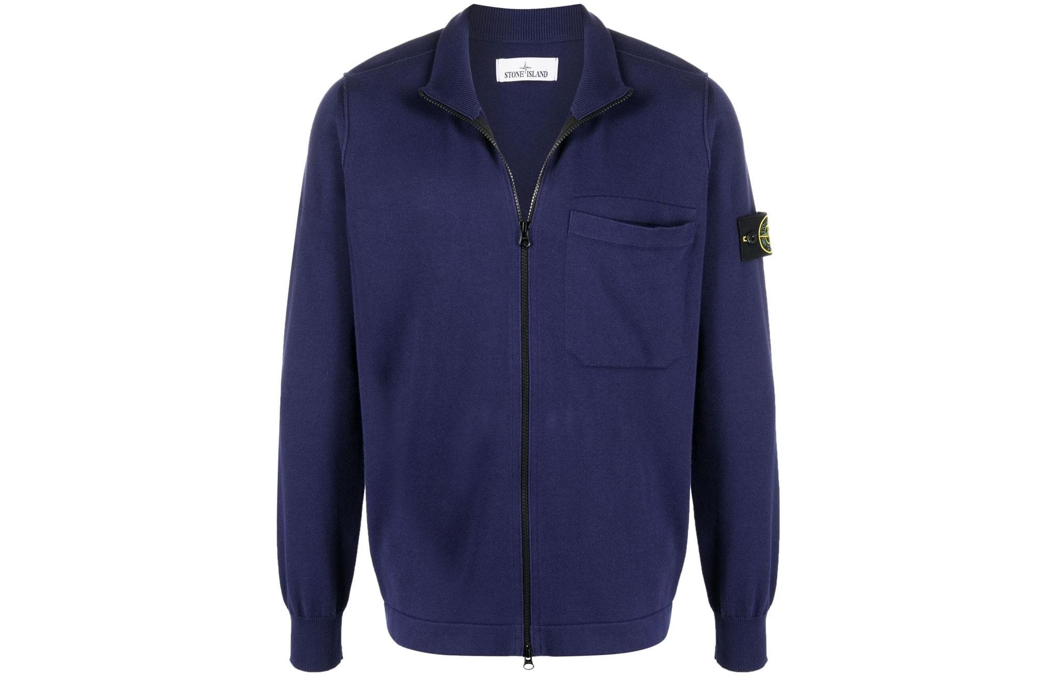 Stone Island SS22 Solid Pocket Zip Jacket Blue 7615542B2-V0027