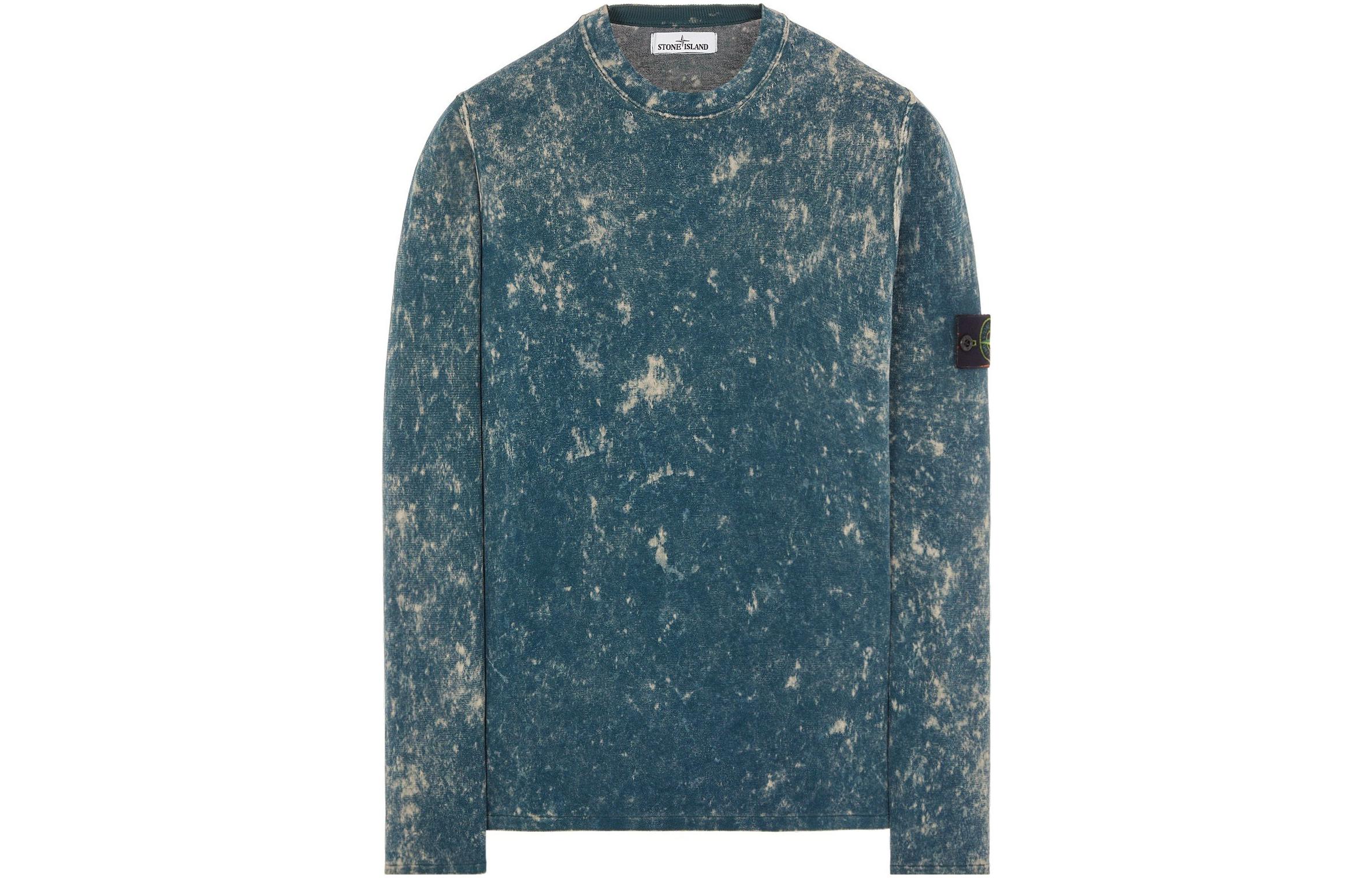 Stone Island SS22 Solid Tie-Dye Crewneck Long-Sleeve Sweatshirt Blue Mens 7615555D9-V0046