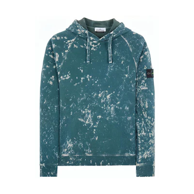Stone Island SS22 Solid Tie-Dye Faded Logo Hoodie Men’s Teal Blue 761561338-V0046