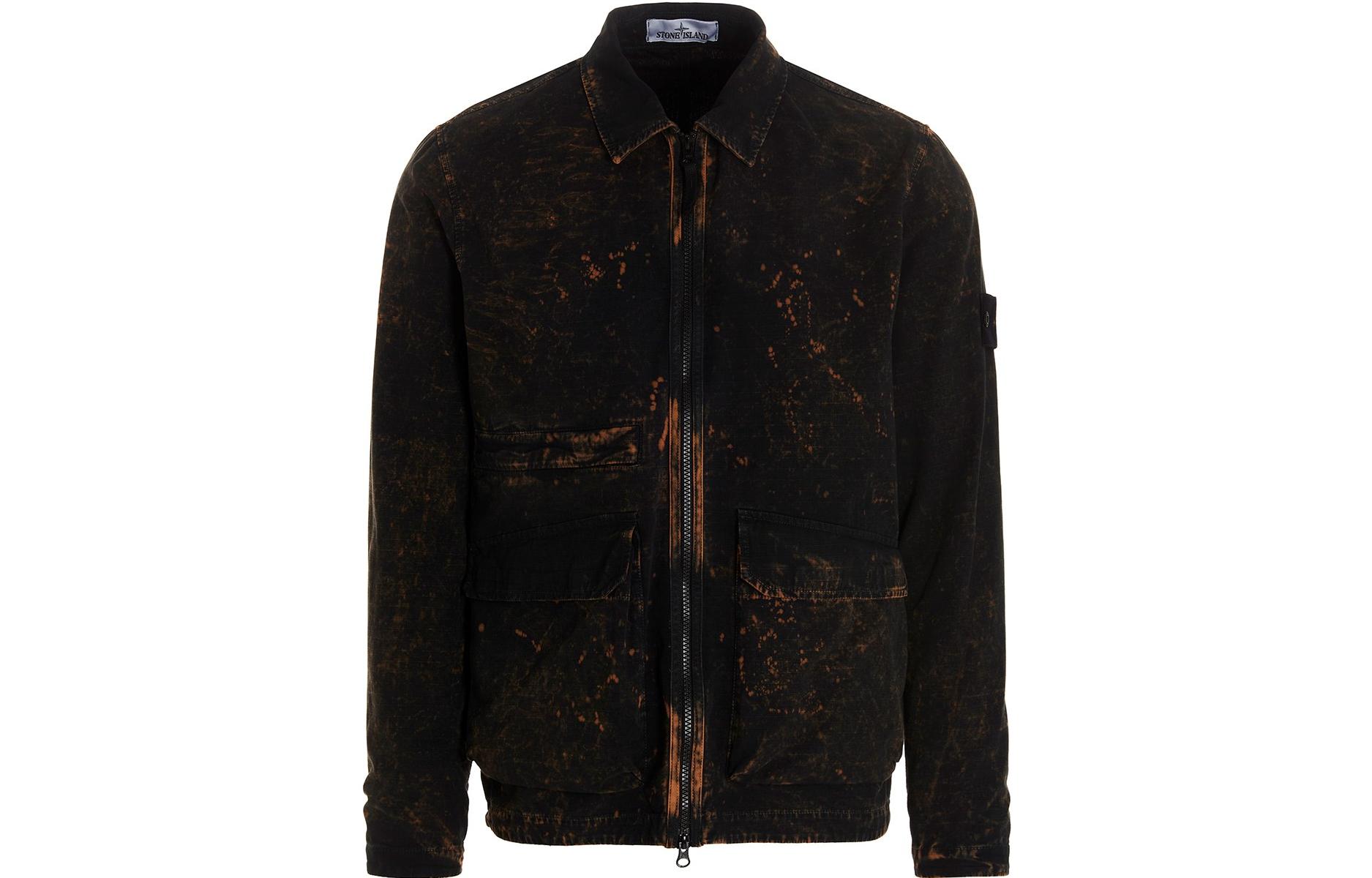 STONE ISLAND SS22 Splatter Effect Zip Jacket Black  Fall Collection 761512122-V0029