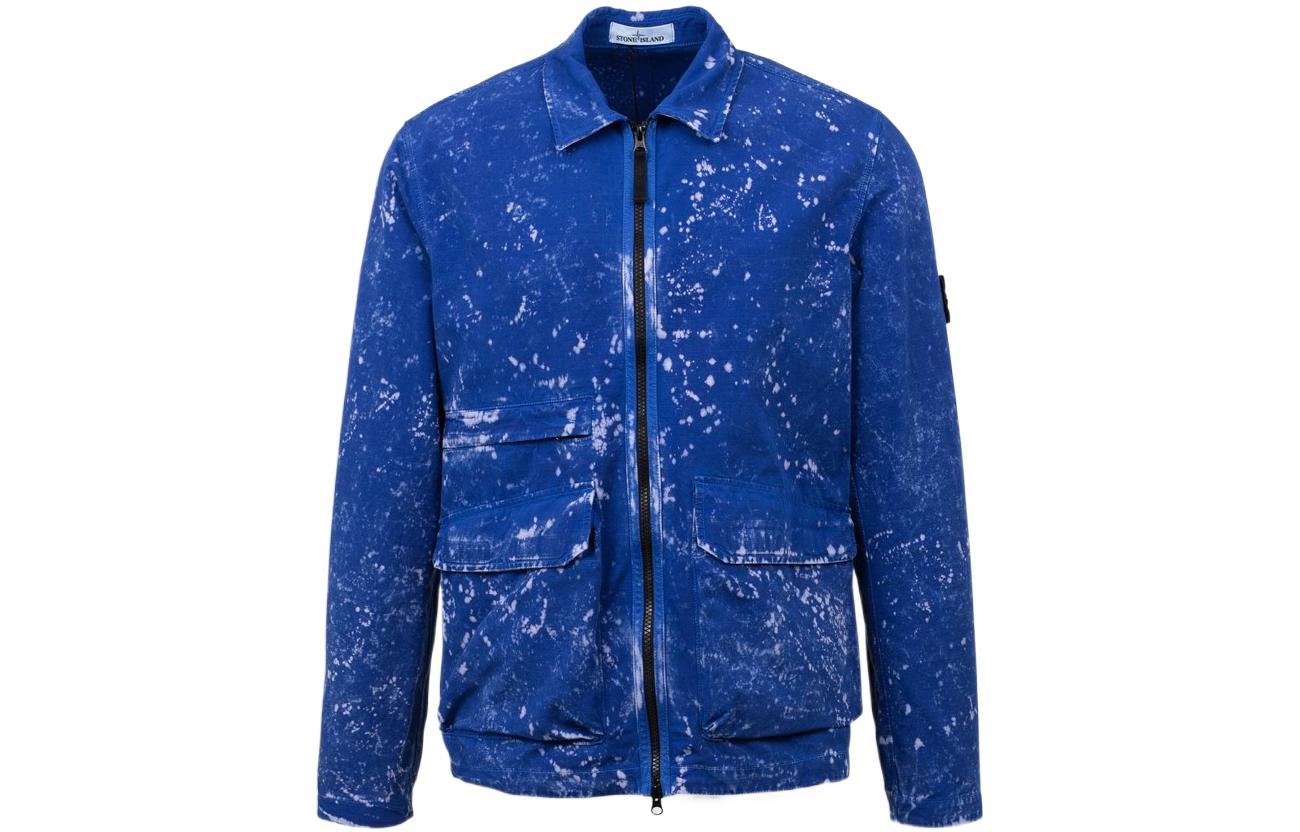 Stone Island SS22 Splatter Effect Zip Jacket Blue - Collection 761512122-V0022