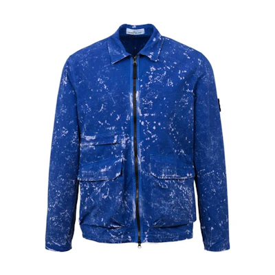 Stone Island SS22 Splatter Effect Zip Jacket Blue - Collection 761512122-V0022