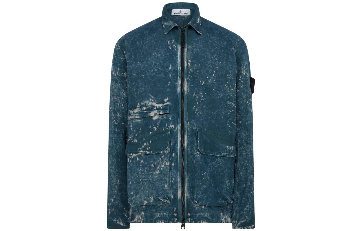 Stone Island SS22 Splatter Effect Zip Jacket Men’s Grey Blue 761512122-V0046
