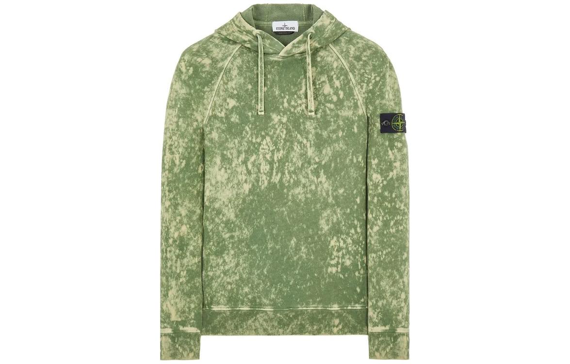 Stone Island SS22 Tie-Dye Badge Hoodie Green Pullover Long Sleeve 761561338-V0058