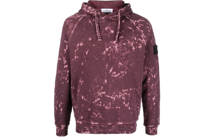 Stone Island SS22 Tie-Dye Bleach Effect Hoodie Burgundy 761561338-V0011