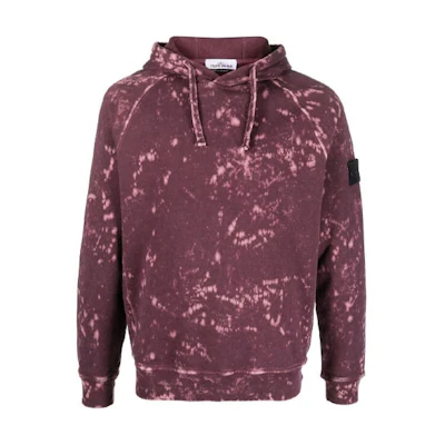 Stone Island SS22 Tie-Dye Bleach Effect Hoodie Burgundy 761561338-V0011