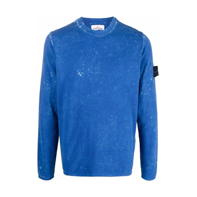 Stone Island SS22 Tie-Dye Logo Crewneck Knit Sweatshirt Blue Mens 7615555D9-V0022