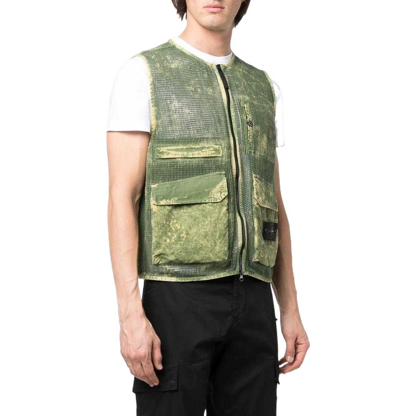 Shop STONE ISLAND SS22 綠色紮染網眼背心 7615G0622-V0058