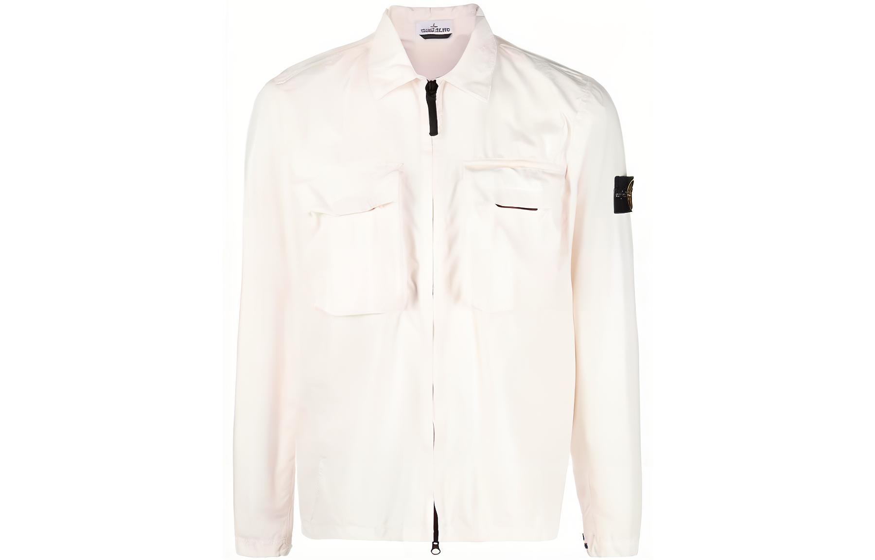 Stone Island SS22 Washed Double Pocket White Long Sleeve Jacket Men 7615114WN-V0103