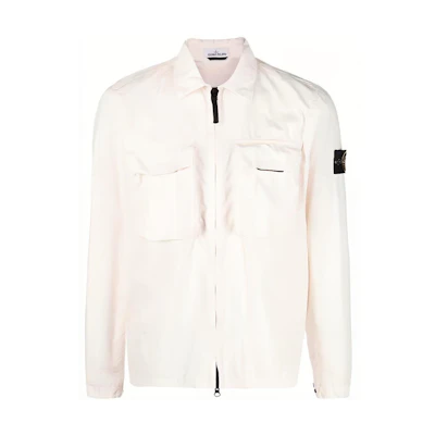 Stone Island SS22 Washed Double Pocket White Long Sleeve Jacket Men 7615114WN-V0103