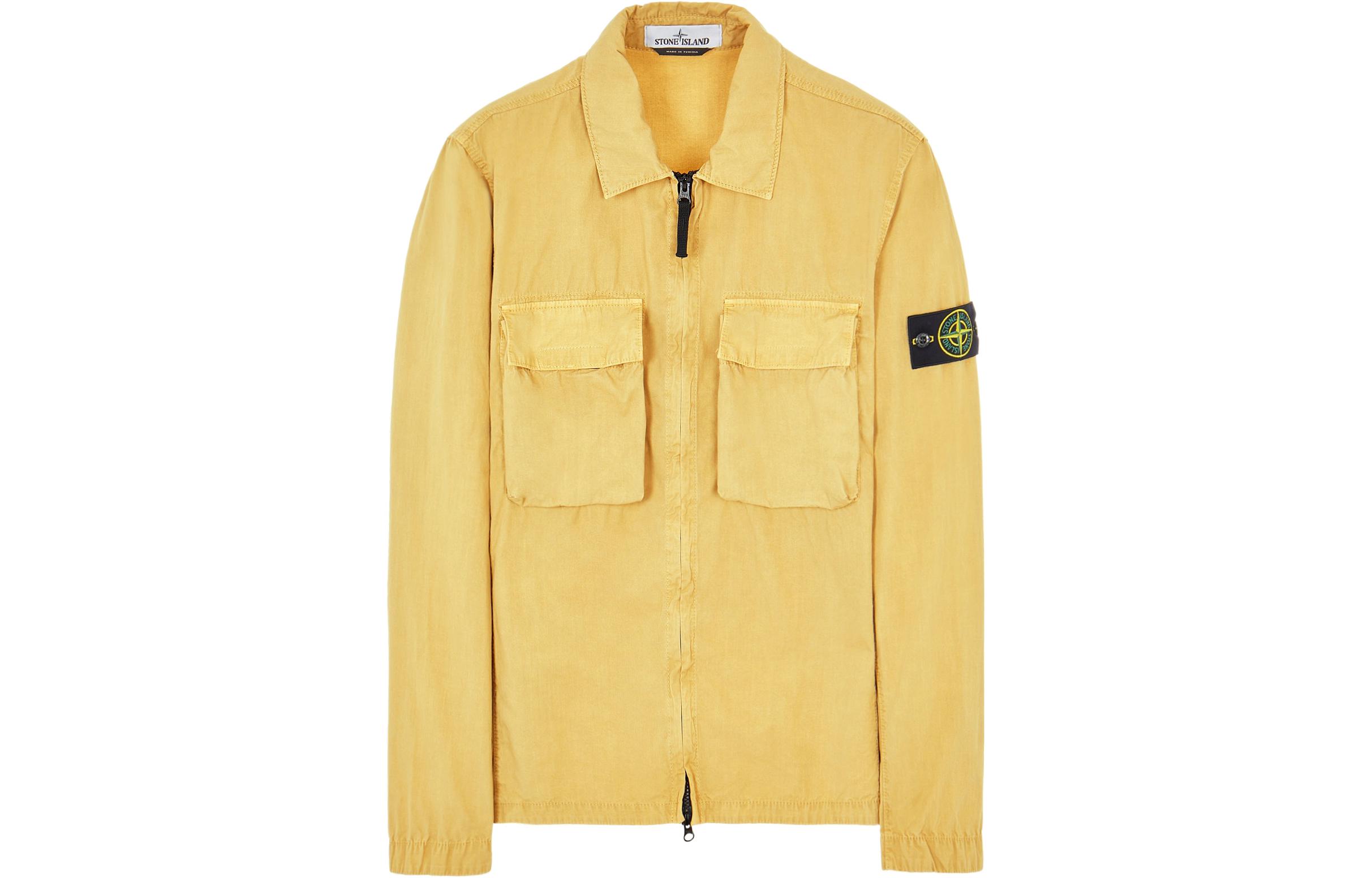 Stone Island SS22 Washed Yellow Long Sleeve Jacket with Dual Pockets Men’s 7615114WN-V0130
