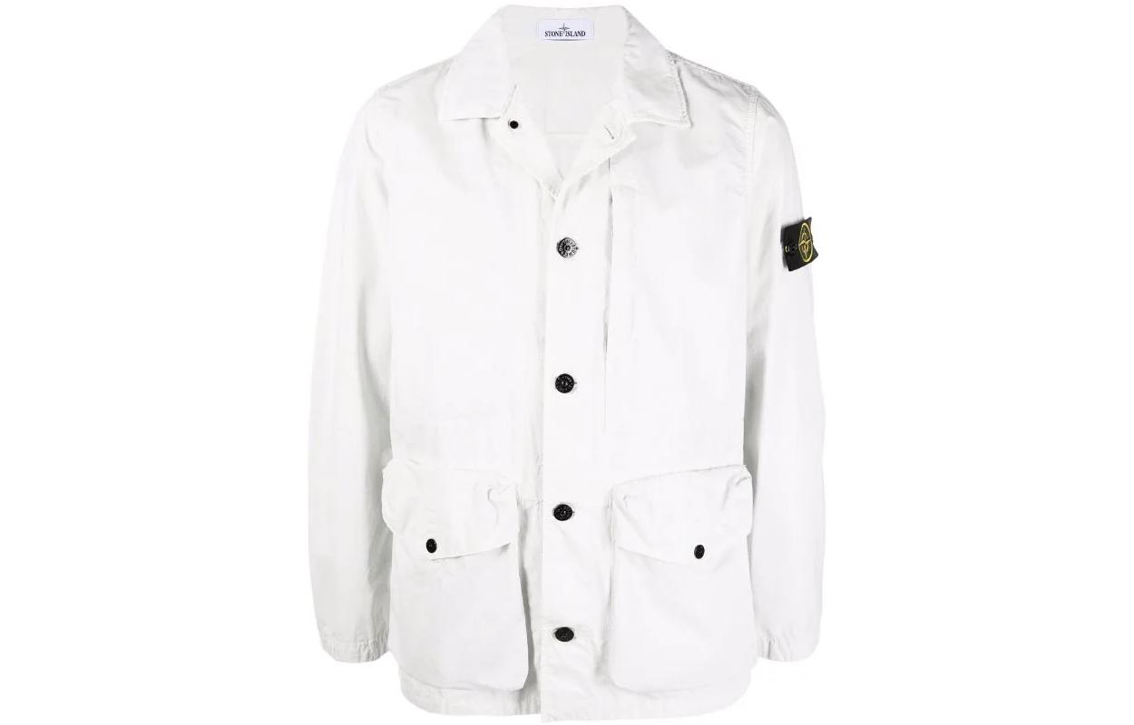 STONE ISLAND SS22 White Button-Up Collar Jacket for Men 7615439WN-V0103