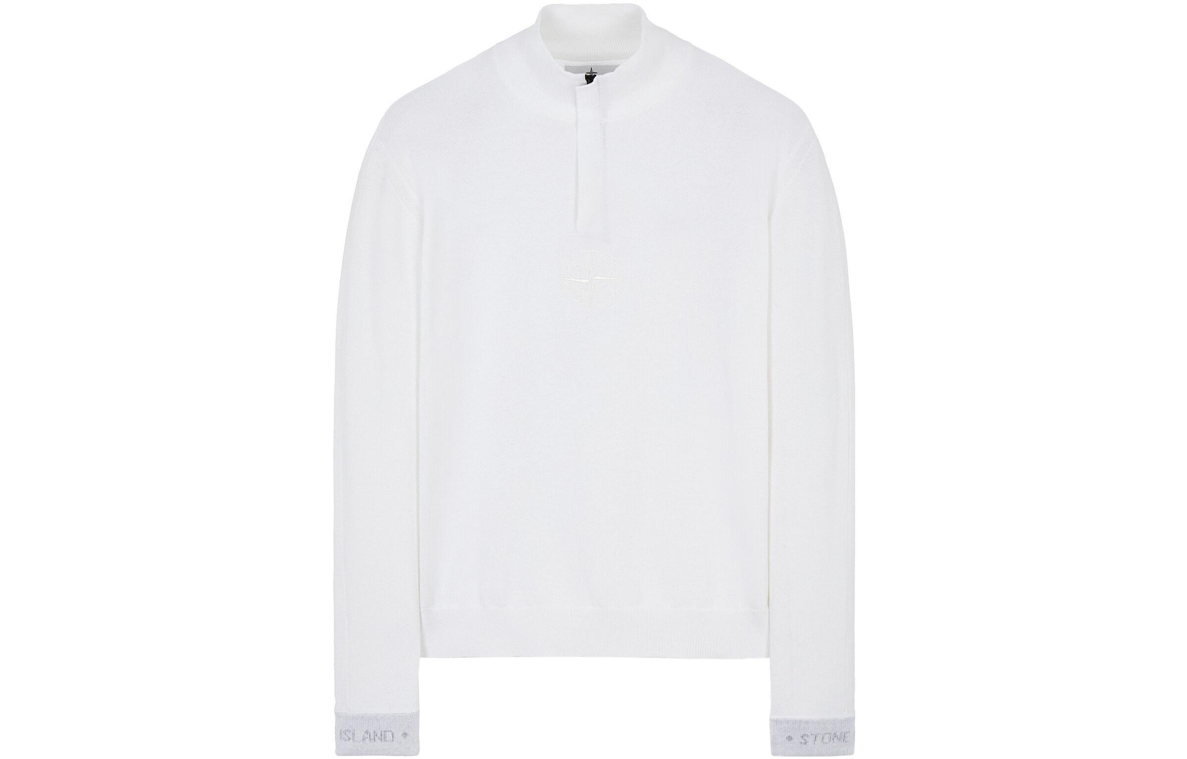 Stone Island SS22 White Cotton Stand-Collar Long-Sleeve Sweatshirt 7615557ea-v0001