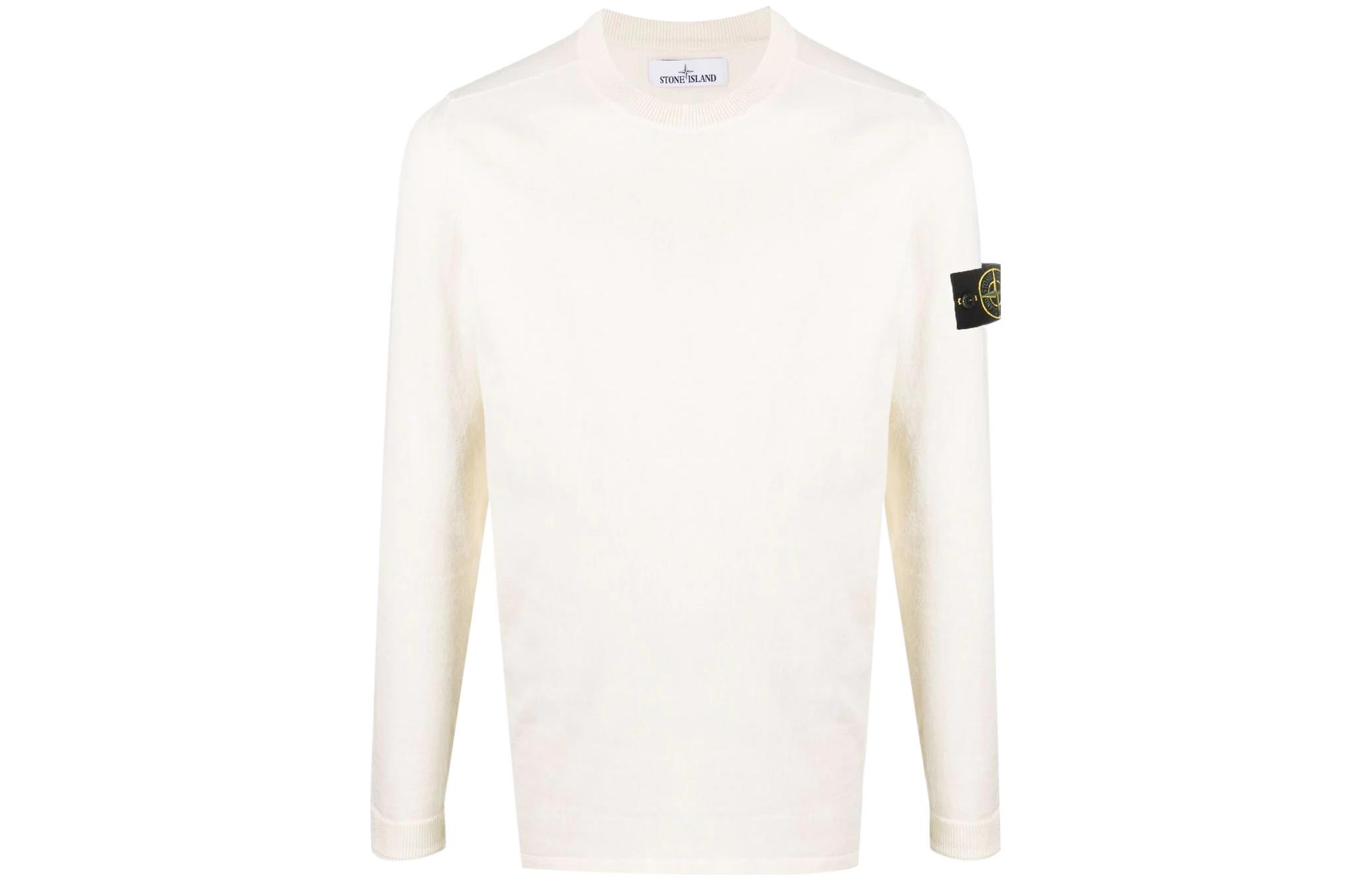Stone Island SS22 White Crewneck Pullover Sweatshirt with Patch for Men 7615532B9-V0099