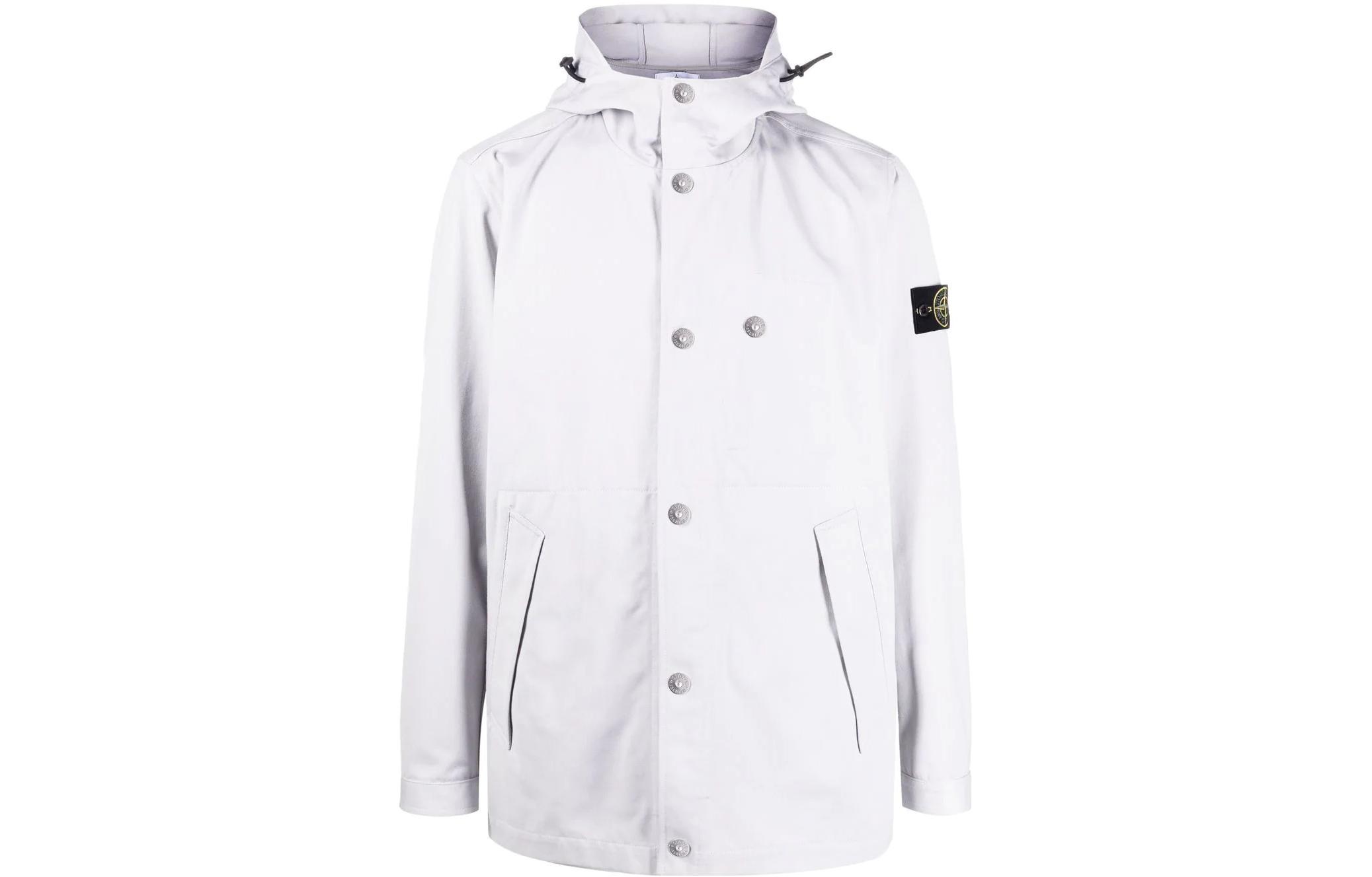 Stone Island SS22 White Drawstring Hoodie Jacket with Logo Patch - Collection 761542628-V0061