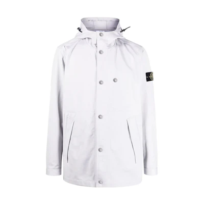 Stone Island SS22 White Drawstring Hoodie Jacket with Logo Patch - Collection 761542628-V0061