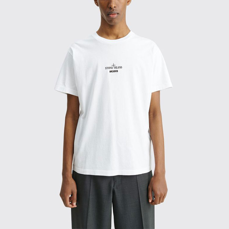 Shop STONE ISLAND SS22 白色logo印花圓領短袖休閒T恤 男款 76152NS91-V0001