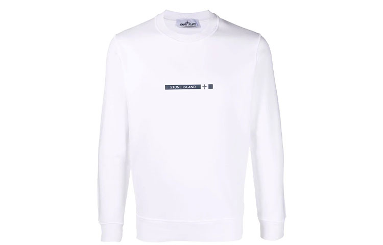 Stone Island SS22 White Logo Print Long Sleeve Sweatshirt 761563085-V0001