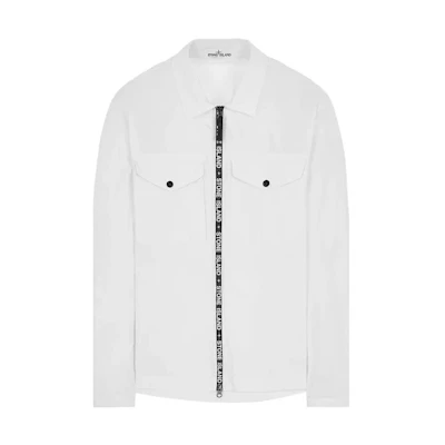 STONE ISLAND SS22 White Long Sleeve Logo Printed Zip Shirt for Men 7615117e4-v0001