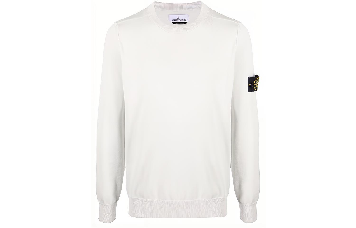 Stone Island SS22 White Pullover Long Sleeve Sweatshirt Embroidered Logo 7615540B2-V0003