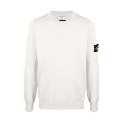 Stone Island SS22 White Pullover Long Sleeve Sweatshirt Embroidered Logo 7615540B2-V0003