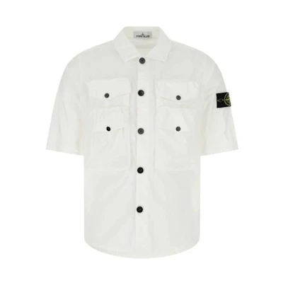 STONE ISLAND SS22 White Short Sleeve Shirt with Multiple Pockets and Badge. 761511003-V0001