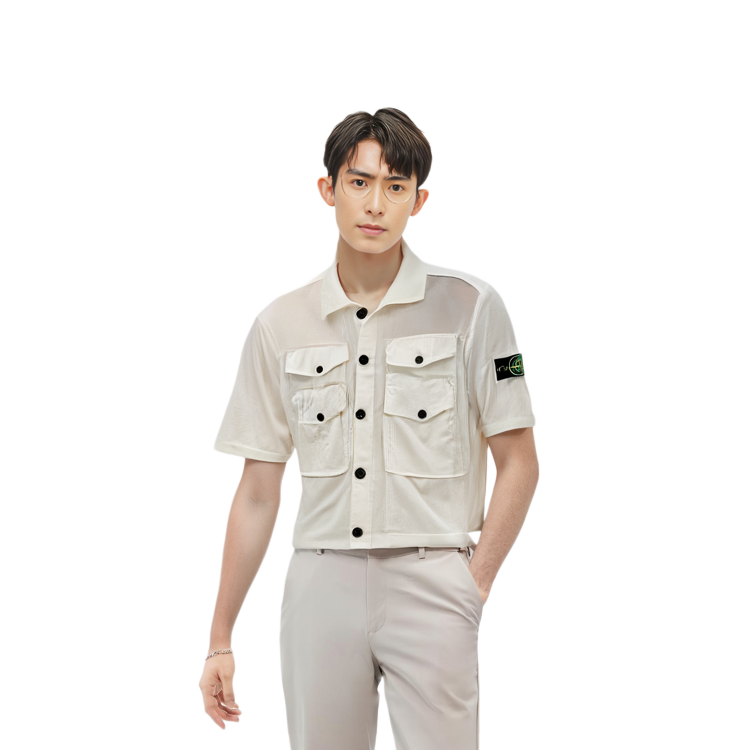 STONE ISLAND SS22 White Short Sleeve Shirt with Multiple Pockets and Badge. 761511003-V0001 圖 4