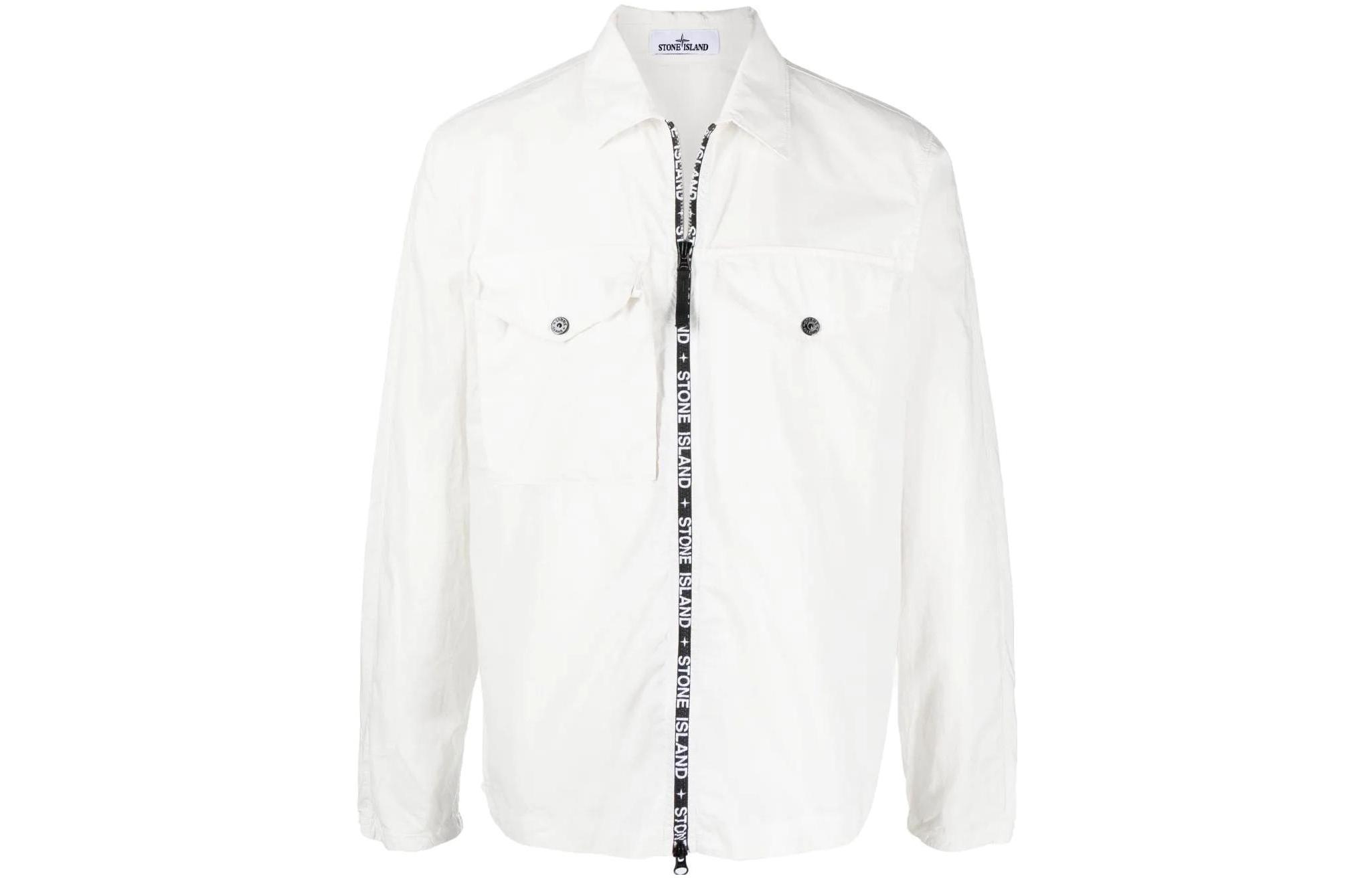 Order Stone Island SS22 Jaket Kemeja Putih Zip-Up 7615117E4-V0003