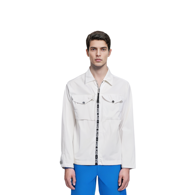 Details for Stone Island SS22 Jaket Kemeja Putih Zip-Up 7615117E4-V0003