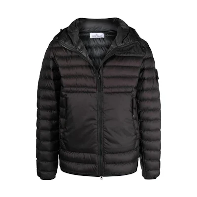 STONE ISLAND SS22 Winter Black Logo Patch Hooded Down Jacket Unisex 761540324-V0029