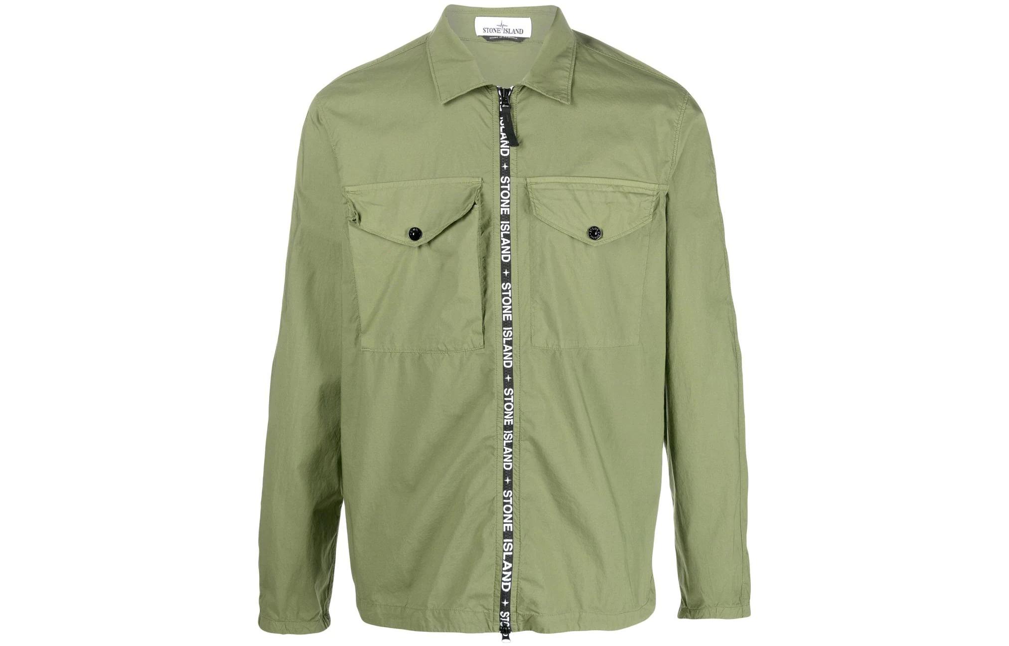 Stone Island SS22 Zip-Up Shirt Jacket Military Green 7615117E4-V0058