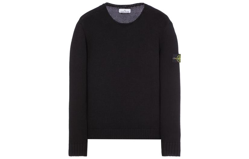 STONE ISLAND SS23  Black Crewneck Knit Sweater with Logo Patch. 7815538B6-V0029