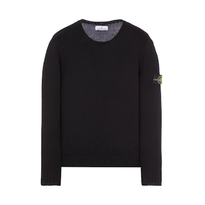 STONE ISLAND SS23 Black Crewneck Knit Sweater with Logo Patch. 7815538B6-V0029