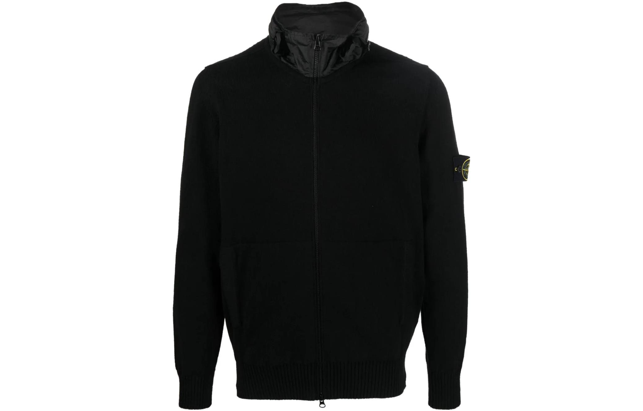 STONE ISLAND SS23  Black Knit Jacket with Hidden Hood and Zipper 7815546D3-V0029