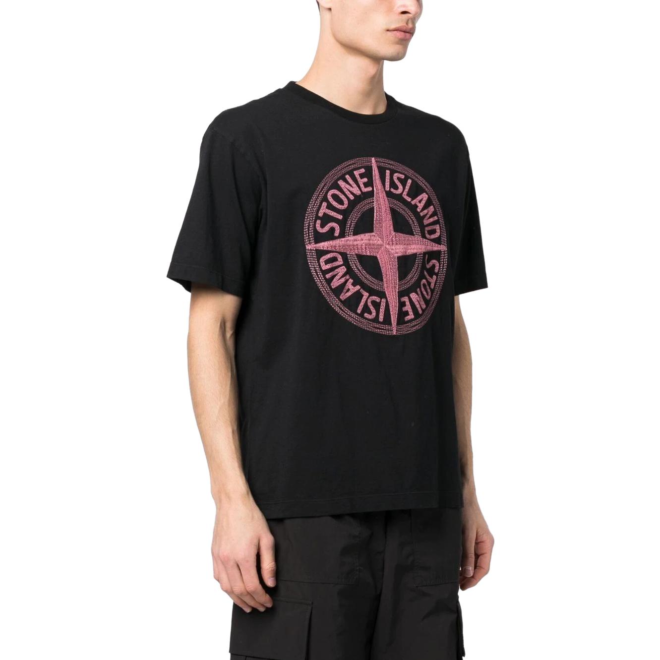 Details for STONE ISLAND SS23 黑色短袖針織T恤帶有標誌印花 781521580-V0029