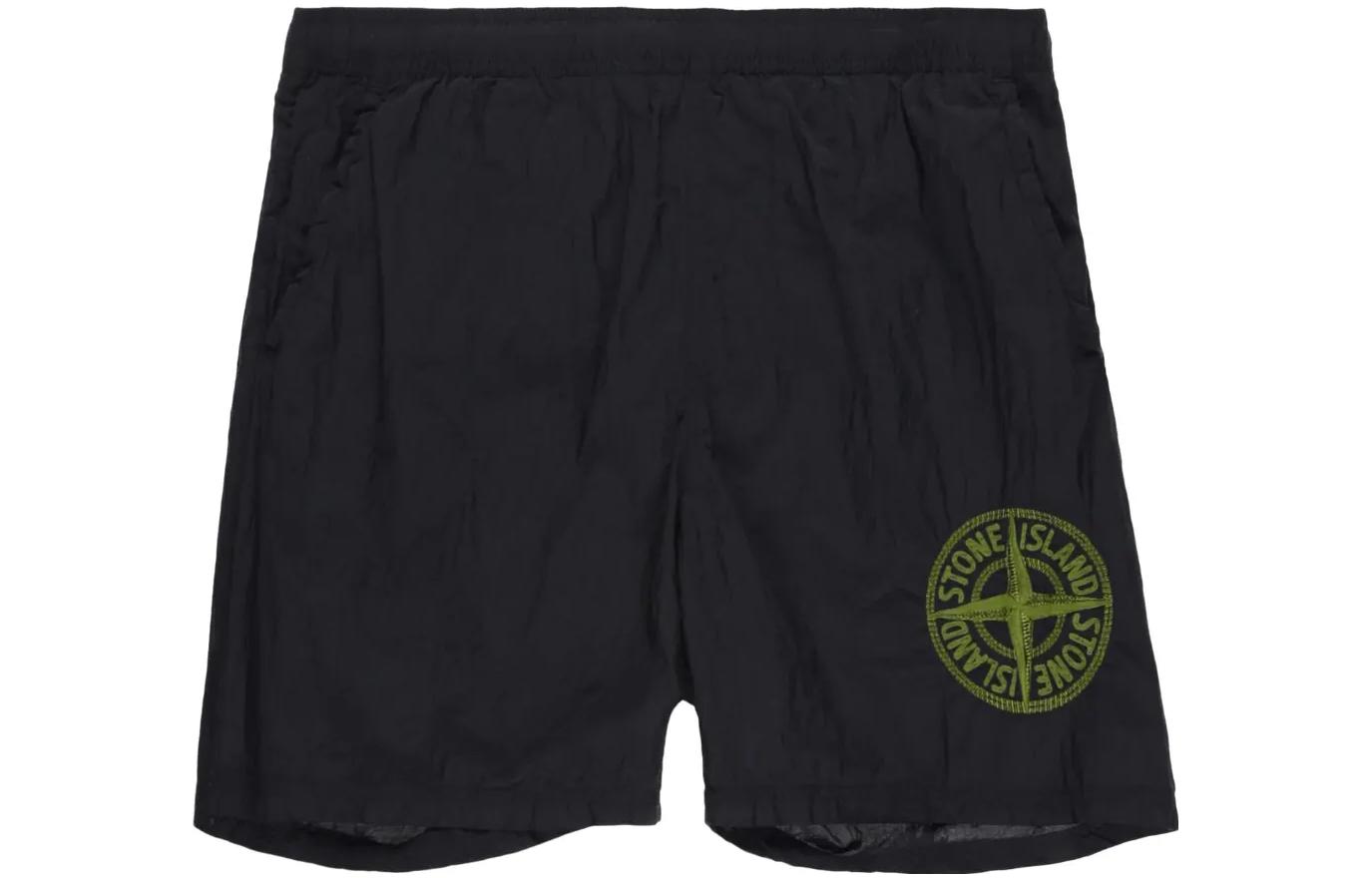 STONE ISLAND SS23  Black Logo Embroidered Casual Shorts. 7815B0948-V0029