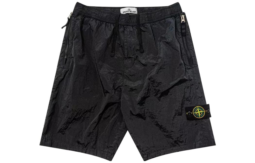 Stone Island SS23  Black Nylon Logo Mid-Waist Casual Shorts. 7815L0319-V0029