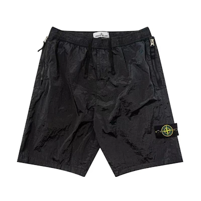 Stone Island SS23 Black Nylon Logo Mid-Waist Casual Shorts. 7815L0319-V0029