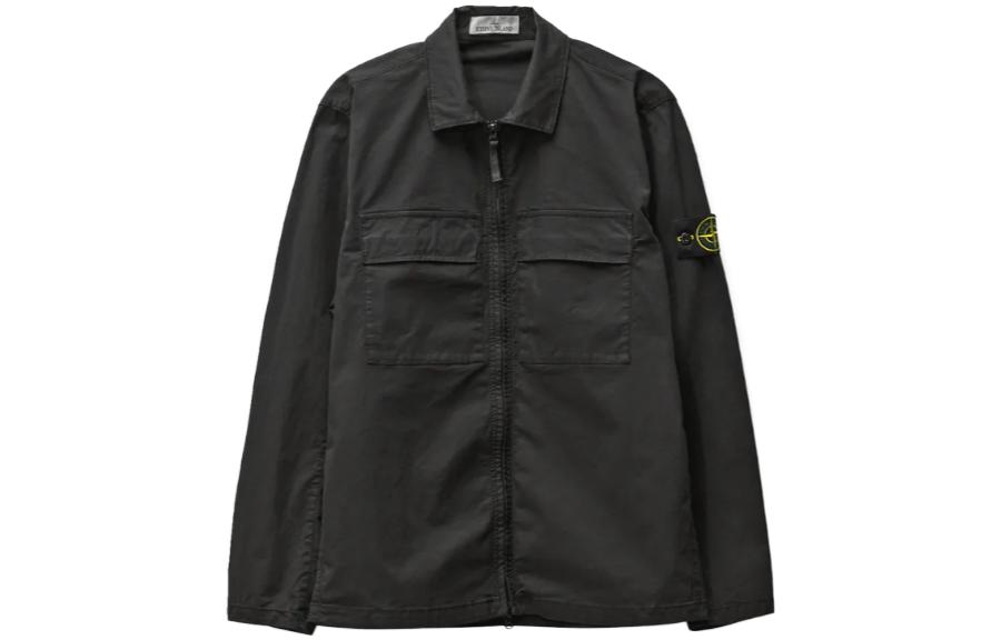 STONE ISLAND SS23  Black Pima Cotton Zip Long Sleeve Shirt Jacket 781510210-V0029