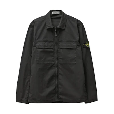 STONE ISLAND SS23 Black Pima Cotton Zip Long Sleeve Shirt Jacket 781510210-V0029