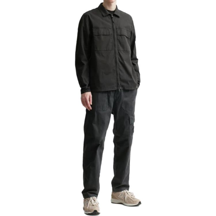 Purchase 스톤 아일랜드 SS23 블랙 피마 코튼 지퍼 긴팔 셔츠 재킷 781510210-V0029