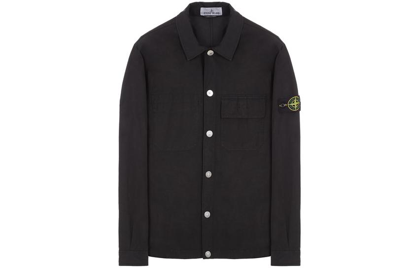 STONE ISLAND SS23  Black Solid Color Single-Breasted Long-Sleeve Shirt 781511729V0029