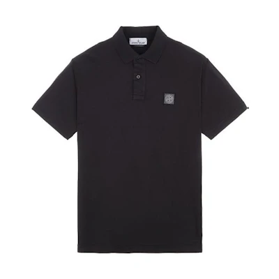 STONE ISLAND SS23 Black Solid Straight-Cut Short-Sleeve Polo Shirt. 101520557-A0029