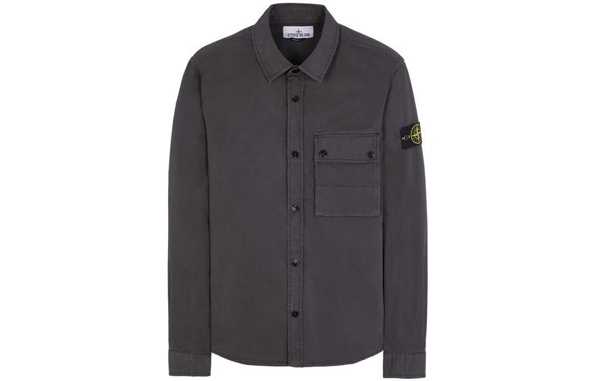 STONE ISLAND SS23  Carbon Gray Logo Pocket Button-Up Long Sleeve Jacket 781511610-V0065