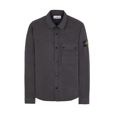 STONE ISLAND SS23 Carbon Gray Logo Pocket Button-Up Long Sleeve Jacket 781511610-V0065
