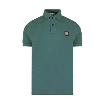 STONE ISLAND SS23 Green Classic Logo Button Short-Sleeve Polo Shirt 10152SC17-V0053