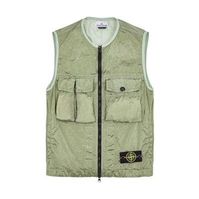 STONE ISLAND SS23 Green Vest with Zipper and Large Pocket. 7815G0619-V0055